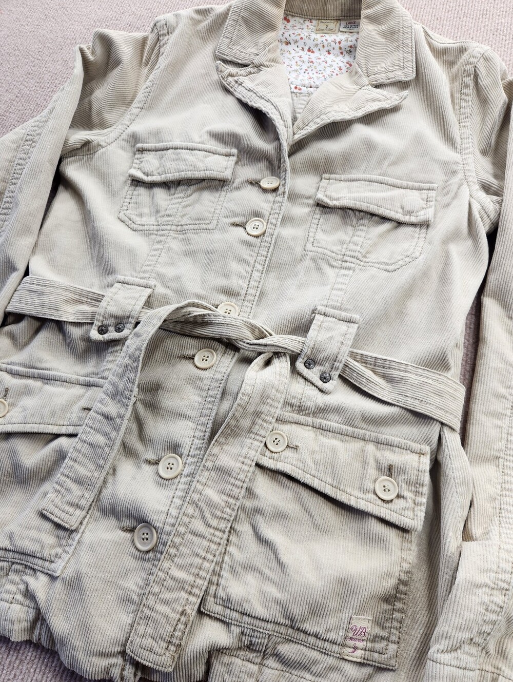 Vintage Unionbay Women's Large Mid-Length Beige Button Belted Jacket Pockets